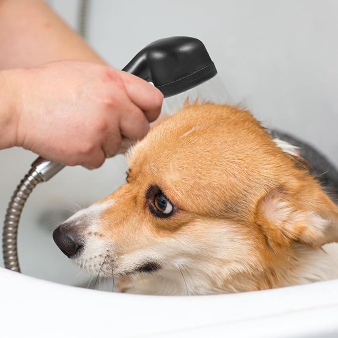 Pet Shower Sprayer Dog Bathing Tool with Massage Brush Flexible Cleaning Accessory for Easy Pet Grooming Skid Design Durable Hose