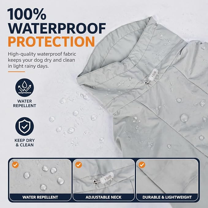 Dog Raincoat with Full Leg Coverage, Waterproof & Lightweight Rain Jacket for Medium Dogs, Keep Belly & Legs Dry, Harness Compatible, Reflective Safety, with Storage Bag (X-Large)