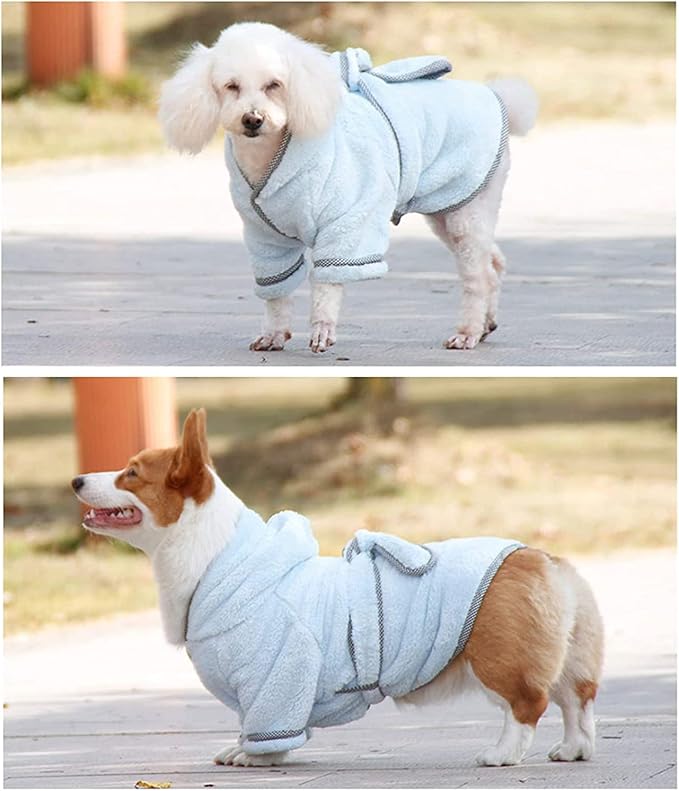 Dog Bathrobe, Microfiber Fast Drying Absorbent Hooded Bath Towel White for Puppy Small Medium Large Dog Cat (XL, LightCyan)