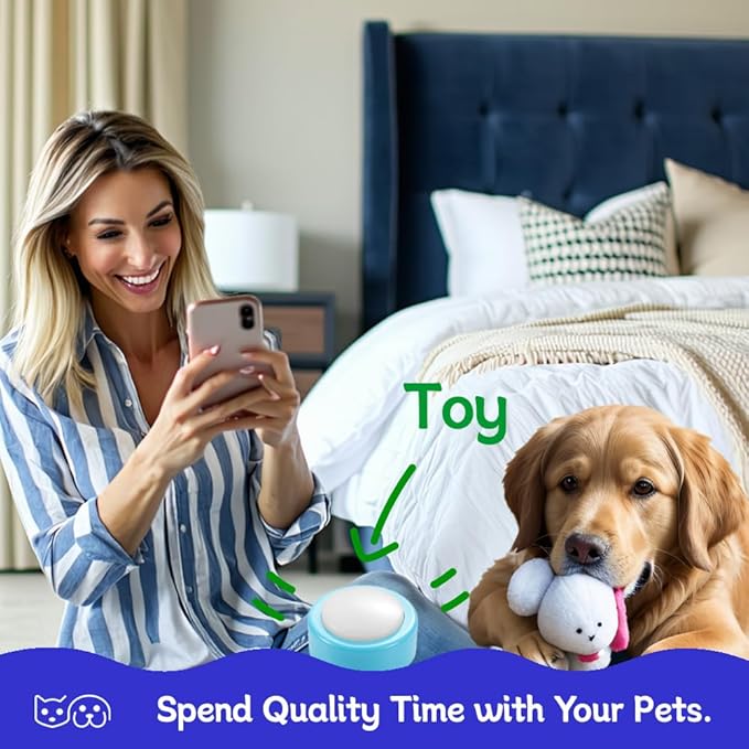 Talking Buttons for Cats & Small Dogs (2-Pack Starter Kit) - Rechargeable Voice Recording Button for Pet Communication, No Batteries Needed, Easy Press for Beginners, 24S Clear Playback, Blue