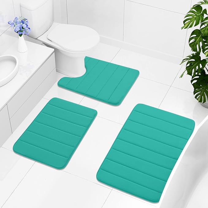 Buganda Memory Foam Bath Mat, 24" x 16", Ultra Soft and Non-Slip Bathroom Rugs, Water Absorbent and Machine Washable Bath Rug for Bathroom, Shower, and Tub, Teal