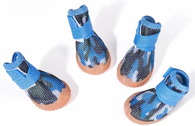 Dog Boots & Paw Protectors for Summer Hot Pavement Puppy Shoes with Anti-Slip Rubber Soles Pet Socks for Small Medium Dogs_4#(Camouflage Blue)