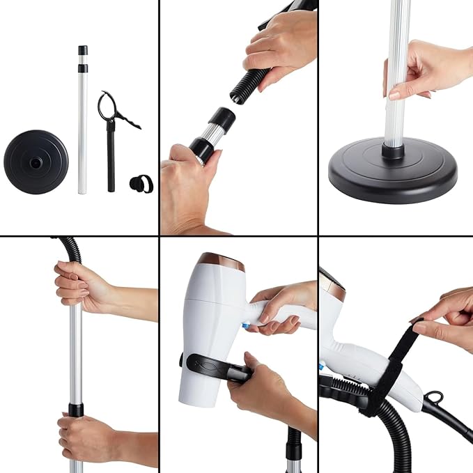 Hair Dryer Holder Stand, Blow Dryer Holder with Heavy Base Hands-Free 360 Degree Rotation, Adjustable Height Countertop Blow Dryer Holder, Good Ideas for Gifts,Birthday,Weddings,Holidays