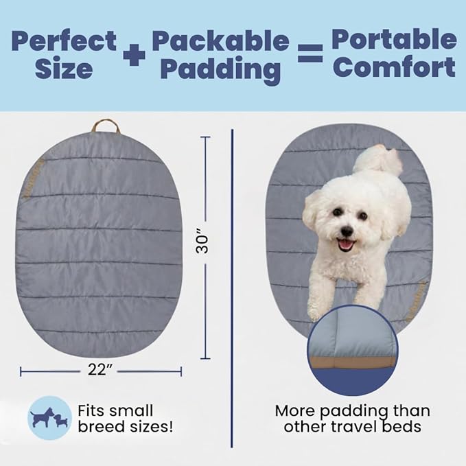 Travel Dog Bed (30" x 22") – Foldable & Packable for Travel, Road Trip, Camping – Lightweight, Water Resistant & Cozy with Soft Padding – Compact, Portable & Machine Washable – Small Breeds: Grey