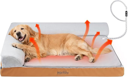 Heated Dog Bed Large Sized Dog, Heated Pet Bed for Large Dogs, Waterproof Couch Memory Foam Dog Sofa Bed with Pet Heating Pad - 35x27.95x6.3in