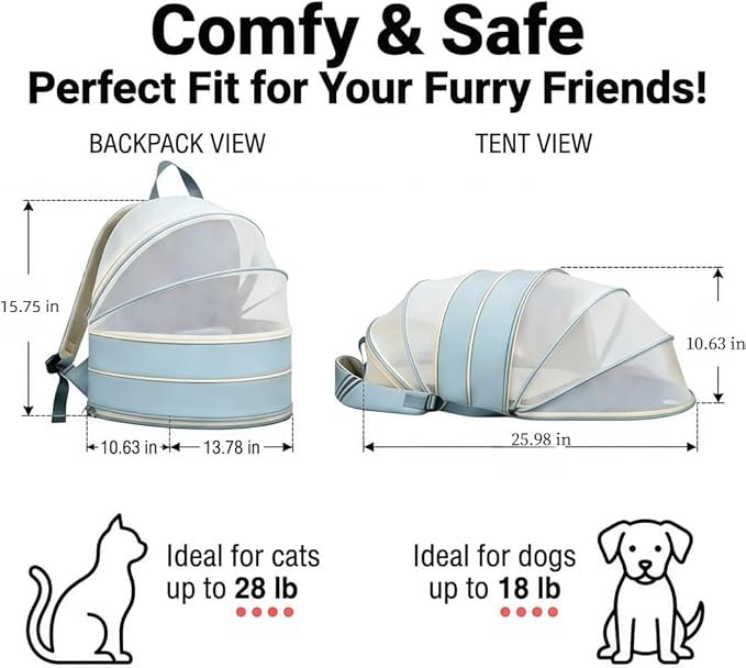 Pet Carrier Backpack for Cats and Small Dogs-Expandable Pet Tent Breathable Visible Pet Bag for Kitty and Puppy Foldable Pet Nest Bed Perfect for Travel Walks Shopping Vet Visits Home Use-Blue
