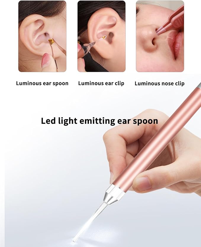 7Pcs Ear Wax Removal Tool with Light: Ear Cleaner Kit-Ear Scope with Stainless Steel 360° Spiral, Earwax Spoon Digger & Ear Tweezers with LED Light for Adults Kids - Ear Wax Remover with Storage Box