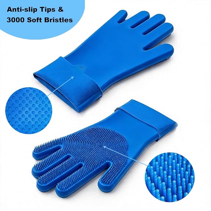 3PCS Dog Bath Supplies - Dog Washing Gloves and Pet Shampoo Brush, Wash Mitt with 3000 Soft Bristles, Adjustable Handle Scrubber for Bath, Massage and Grooming
