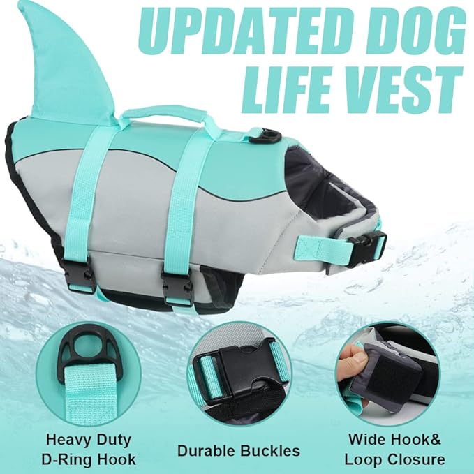 EMUST Dog Life Jacket Mermaid, Ripstop Dog Life Vests with Rescue Handle for Small Medium and Large Dogs, Pet Safety Swimsuit Preserver for Swimming Pool Beach Boating, (XS, Turquoise)