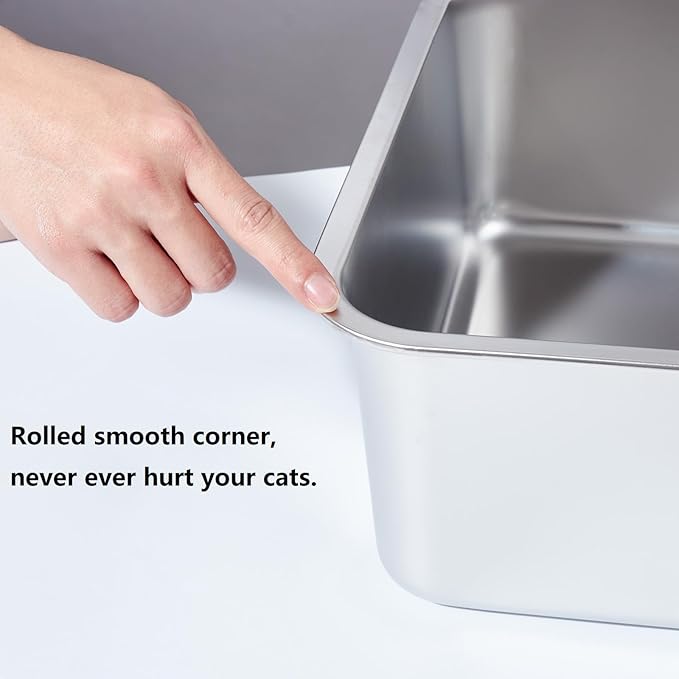 XL Stainless Steel Litter Box with Lid, Extra Large High Sided Metal Cat Litter Box with Mat and Scooper, Easy Clean, Non Stick & No Smell,2pack