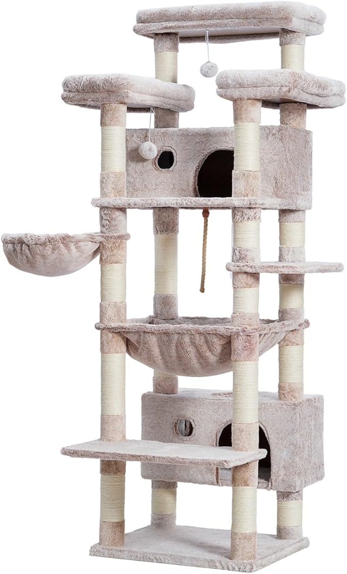 Gitelsnour Cat Tree for Indoor Cats Large Adult, 74" Cat Tower with 3 Big Platforms, 2 Baskets, 2 Condos, Multi-Level Cat Scratching Posts, Muchroom GCT030MU