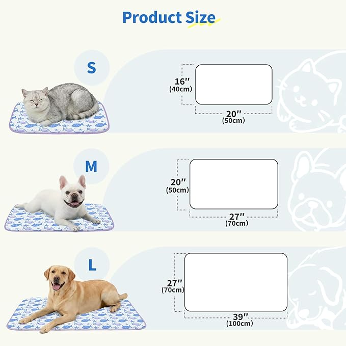 NWK Pet Cooling Mat -Q-Max>0.345 Ice Silk Cooling Mat for Dogs & Cats Portable & Washable Pet Cooling Blanket, Car Seats, Beds for Summer (Purple Fish, 27'' X 20'' X 0.3'')