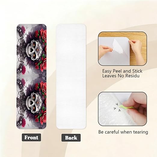 Abstract Skulls Roses Stair Treads for Wooden Steps Indoor Washable Staircase Carpet 10PCS 30"x7.8" Stair Step Treads Non-Slip Staircase Covers Peel and Stick Safety Mat for Kids Elders Pets