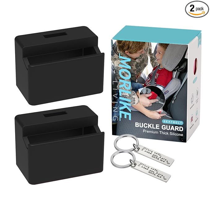 Morlike Silicone Seatbelt Secure Buckle Safety Cover Lock | Keep Children Safe in Car Seat and Prevent Kids from Accidentally Unbuckling | Buckle Guard Fits Almost Vehicles (Black, 2 Pack)