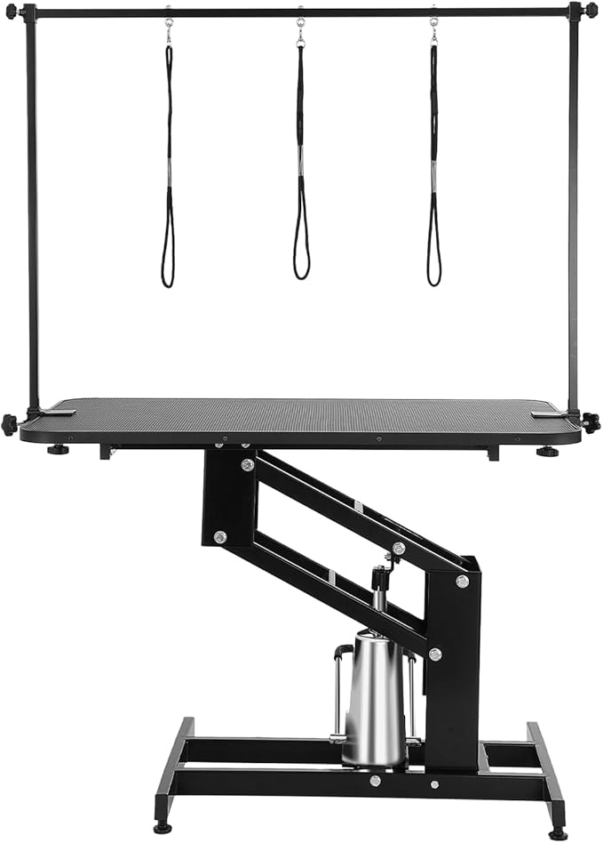 VEVOR Hydraulic Pet Grooming Table, 400LBS Static Load Capacity, 42.5 x 24 Inch Dog Grooming Station with Anti-Slip Tabletop and Dual Height Adjustable Arms with Clamps, for Medium and Small Dogs