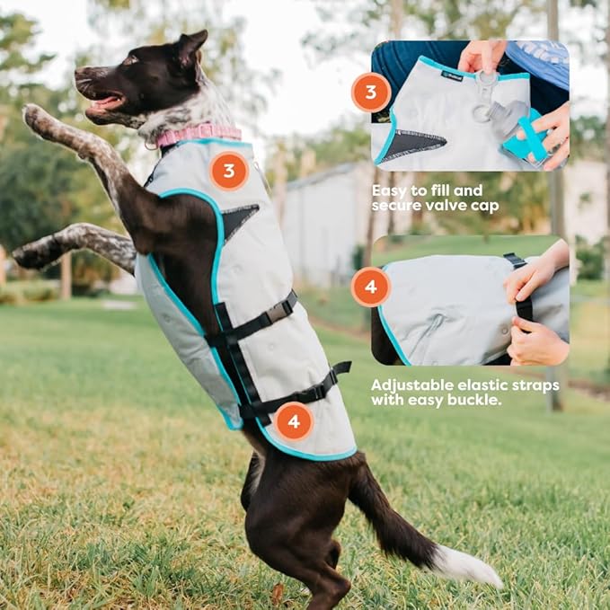Suitical Dry Cooling Vest for Dogs | Canine Cooling Vest for Hot Weather | Dog Cool Down Jacket | Machine Washable | XS | Neck to Tail 10”- 14” | Chest 16-24” Around | Neck Circumference 14” | Silver
