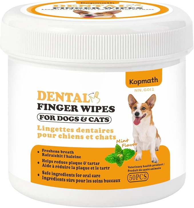 Dog Teeth Cleaning Wipes, Wider Dog Dental Wipes for Teeth, Reduce Plaque & Tartar, Freshen Breath,Safe& Natural Pet Dental Finger Wipes for Dogs Cat, Dog Tooth Wipes Finger,50 Ct, Mint Flavor
