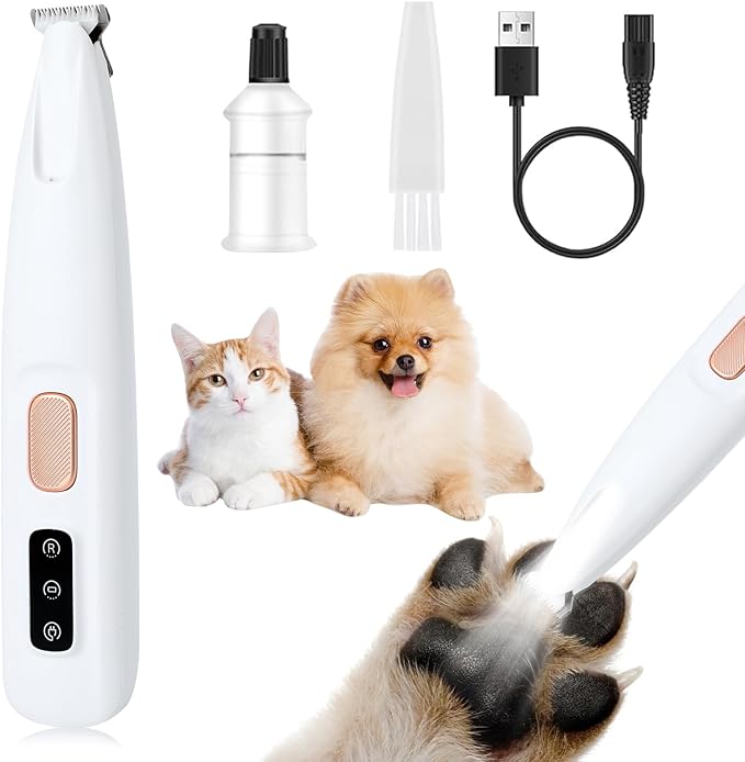 warmow Pet Micro Precision Paw Trimmer, Upgrade Multifunctional Pet Hair Clippers Waterproof Rechargeable Pet Shaver with LED Light, Pet Paw Trimmer for Paws Eyes Ears Face Rump (1 Set)