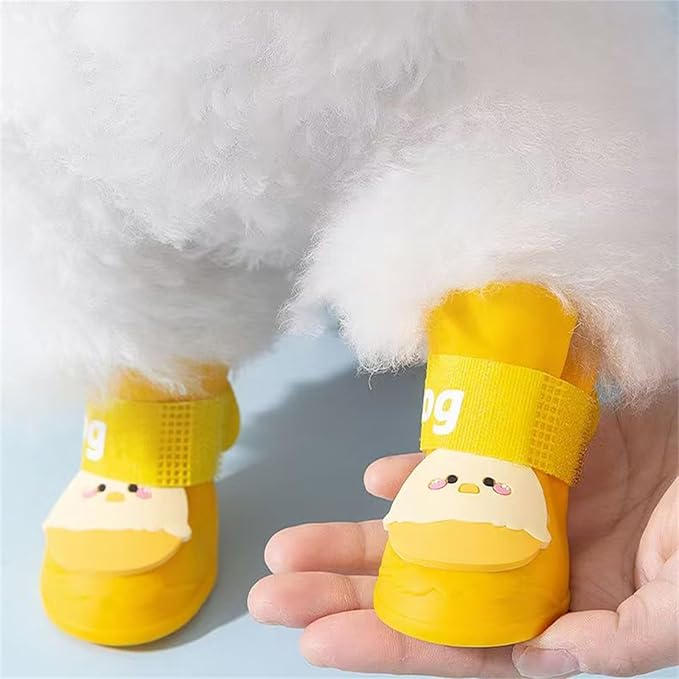 4Pcs Waterproof Dog Boots Dog Shoes for Snow and Rain Teddy Pomeranian Bichon Small Dogs Boot Size Runs Small Please Check The Size Carefully (Yellow, Medium(3-8Ib))