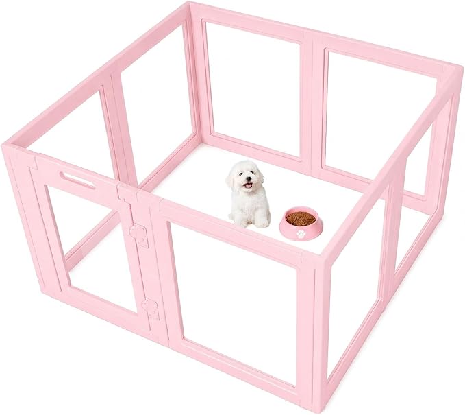 EVERFRONT Clear Acrylic Dog Playpen - Clear Dog Play Pen - Easy Assemble Acrylic Dog Playpen - Puppy Playpen, Cat Playpen, Small Animal Playpen, Dog Play Pen Indoors