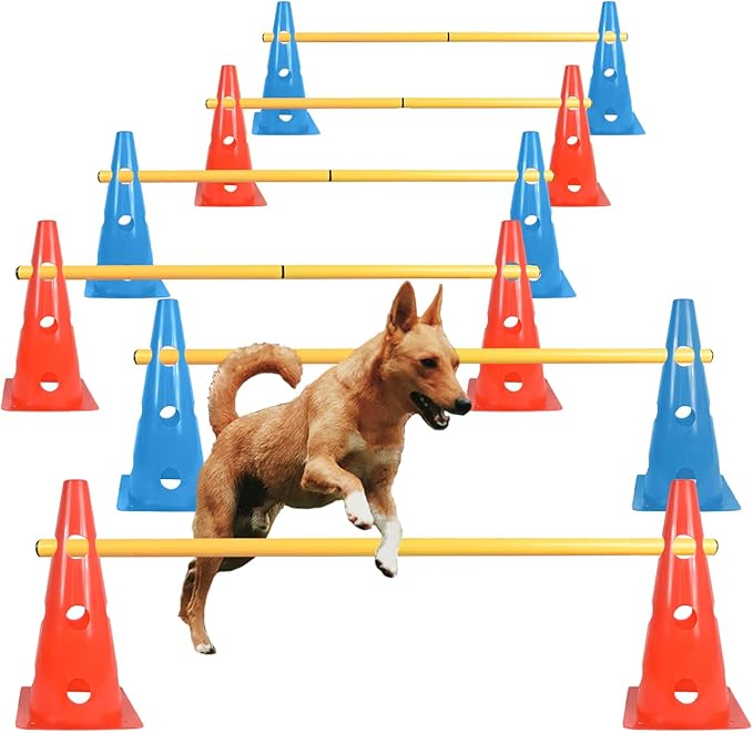 TNZMART Dog Agility Hurdle Cones Pet Jump Training Set Dog Agility Course Backyard Set Adjustable Obstacle Training Set (Mix, 6 Sets)