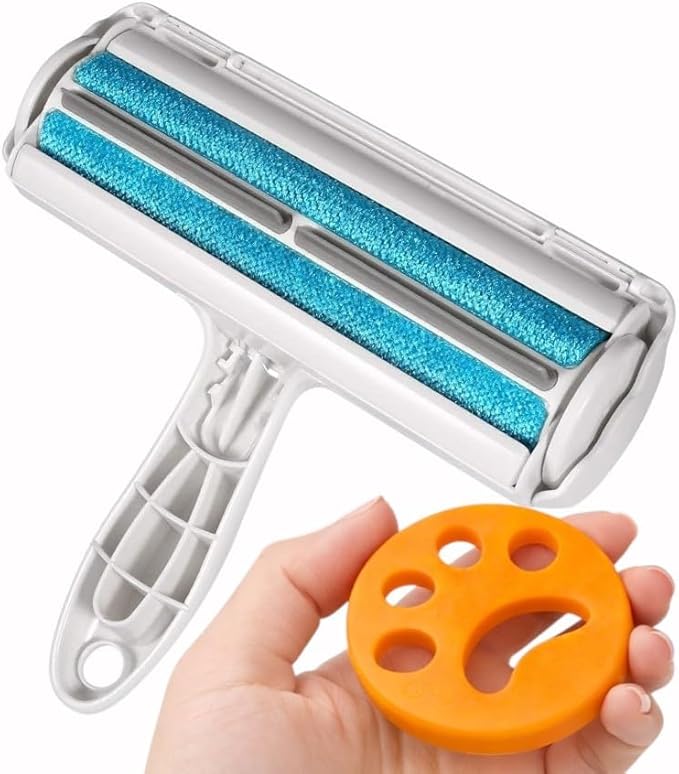 Pet Hair Remover Bundle, Reusable Lint Roller & Pet Hair Remover for Laundry Cat & Dog Fur Remover Set for Laundry Couch, Carpet Bedding & Clothes (Blue)