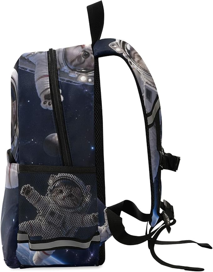Astronaut Cat Toddler Backpack with Harness Leash Chest Buckle, Kids Schoolbag for Nursery Kindergarten Girls Boys 10.2×5.9×12.9 inch