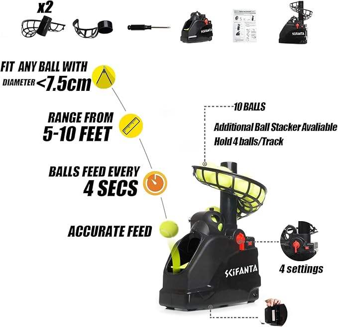 SCIFANTA Portable Tennis Ball Tosser(3.7lb) for Self-Play|Ball Launcher Beginners/Kids/Coaches/Home-Court|Accurate&Efficient Feed Buddy for All-Levels/Ages|AC&Battery Powered