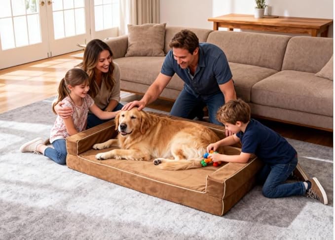 Orthopedic Dog Bed Medium - 4" Solid Memory Foam Pet Bed for Arthritis Relief & Hip Dysplasia - Bolster Style with YKK Zippered Waterproof Washable Cover & Bottom for Senior Dogs 10-50lbs