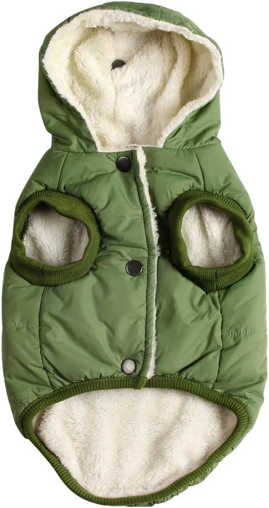 Vecomfy Fleece Lining Extra Warm Dog Hoodie in Winter,Small Dog Jacket Puppy Coats with Hooded Green XS