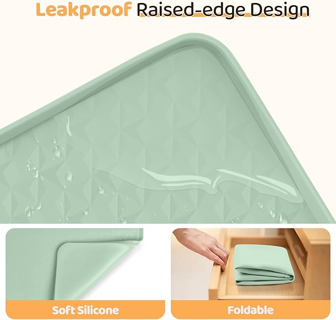 Dog Food Mat, Extra Large 51" x 25.6" Silicone Pet Feeding Mat with Raised Edge Pet Placemat for Small, Medium, and Large Pets Non-Slip, Easy to Clean (Green)