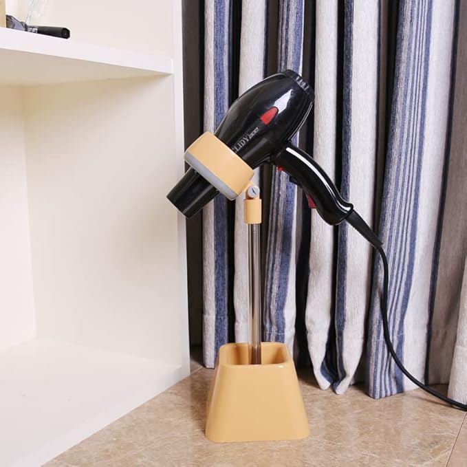 Hair Dryer Stand, Hands Free 180 Degree Rotation Foldable Hair Dryer Holder Stand, Floor Stand Blow Hair Dryer Holder for Bathroom, Vanity, Makeup Room, for Pets and Women(Beige with Carton Packaging)