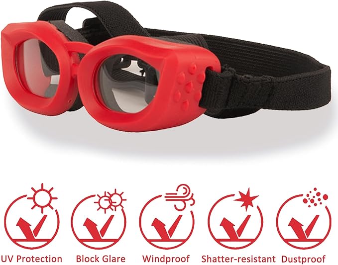 Dog Goggles Small Breed, UV/Wind/Dust/Fog Protection Pet Sunglasses with Adjustable Strap,Outdoor Dog Sunglasses for Small Dogs,Easy Wear