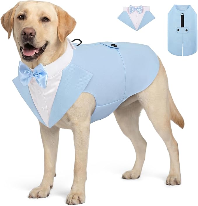 AOFITEE Dog Tuxedo for Large Dogs, Formal Dog Suit and Tie, Gentle Dogs Wedding Party Suit Bow Tie Shirt, Pet Wedding Outfit with Detachable Bowtie Collar for Christmas Halloween Dress Up