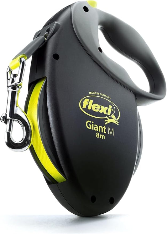 FLEXI Giant Tape Retractable Dog Leashes for Medium Dogs Upto 55 lbs. – 26 ft., Black | Tangle Free Pet Walking Leash with One-Handed Brake, Pause, Lock|German Quality Product