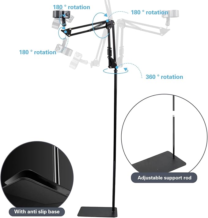 Hands Free Hair Dryer Stand, 68.9 inches/175 cm Height Adjustable 360° Rotating Blow Dryer Holder with Heavy Base, for Bathroom Vanity Makeup Room Salon