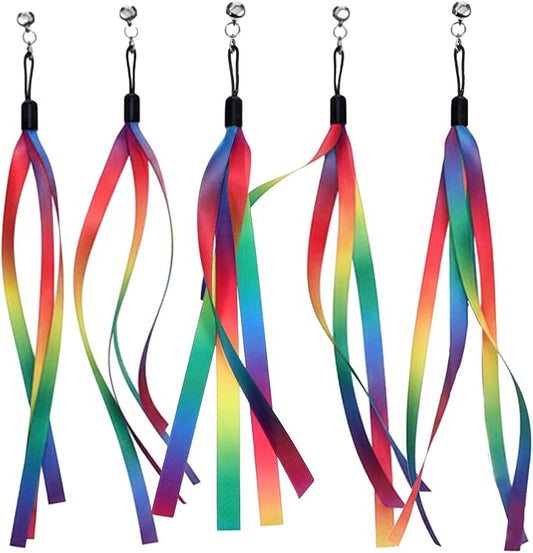 5Pcs Cat Ribbon Toy Cat Wands Replacement Toys Ribbon Attachment for Cats Toy Teaser Wand Replacement Toys with Bell for Most Cats Kittens Small Pets