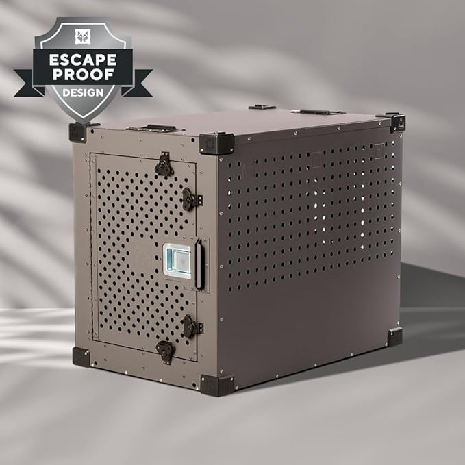 Impact Indestructible High Anxiety Dog Crate for Extra Large Dogs - Heavy Duty Escape Proof Indoor Dog Kennel with Powder-Coated Aluminum - Ideal for Escape Artists (Gray 40"+ (40.5"L x 27"W x 33"H)