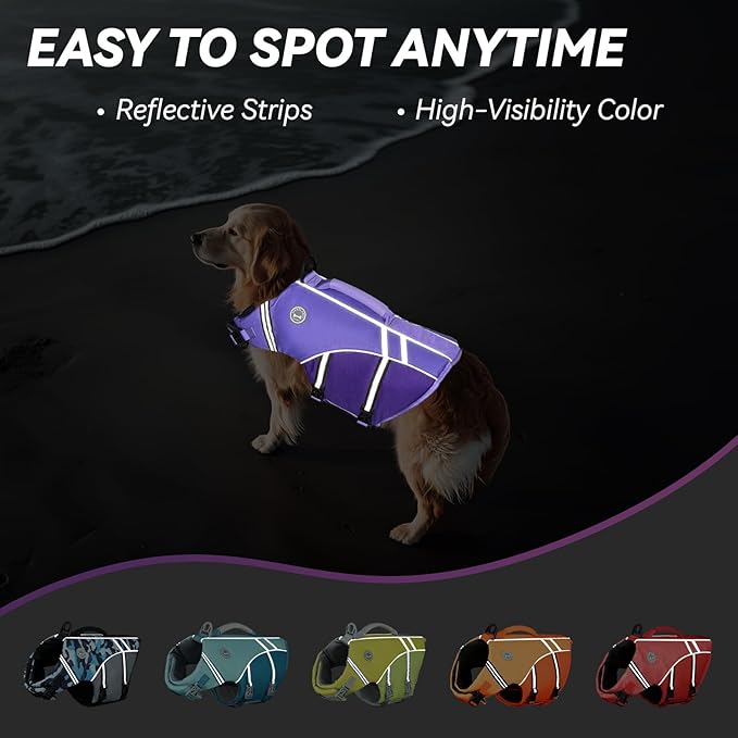 VIVAGLORY Sports Style Dog Life Vest, Dog Life Jacket for Swimming & Boating, Ripstop & Buoyancy for Puppy Doggy, Lifejacket with Handle, S, Purple