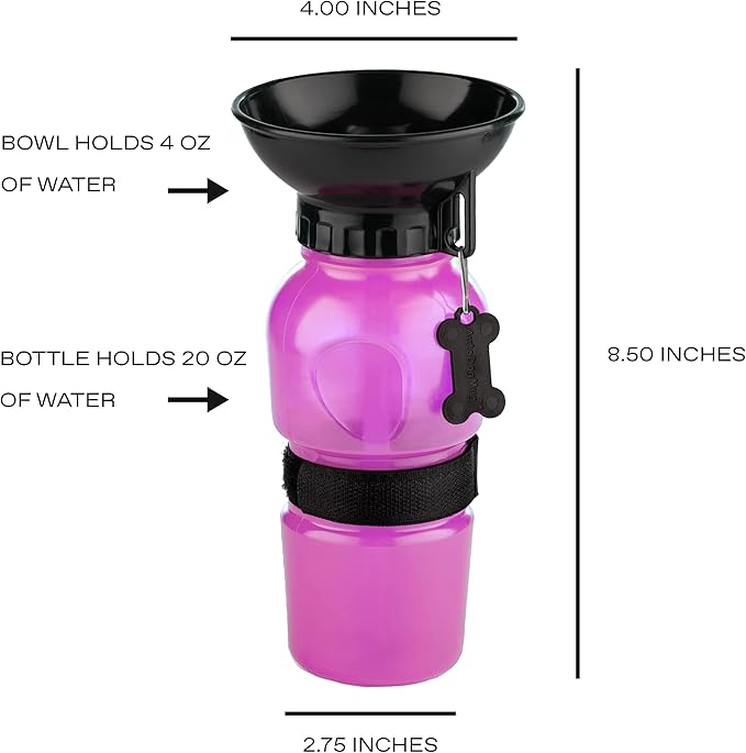 Highwave AutoDogMug Portable Dog Water Bottle, Squeeze Water Bottle with Built-in Travel Bowl for Dogs, Leak-Resistant BPA-Free Dog Water Dispenser for Walking, Hiking & Travel 20 oz (Pink)