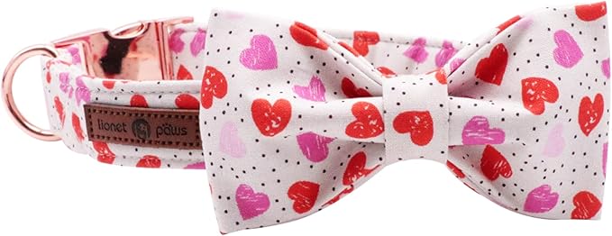 Lionet Paws Valentines Day Dog Collar with Bowtie, Dog Bowtie Collar with Metal Buckle for Dogs and Cats, Adjustable Comfortable Dog Collar Girl Boy Gift, XS, Neck 8-12 in