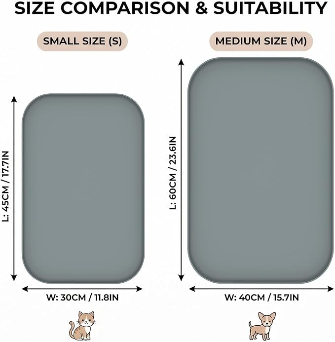 BLESWIN Waterproof Silicone Pet Feeding Mat Grey with Raised Edge,24" x 16"Non-Skid Spill Proof Dog Bowl Mats, Easy Clean Cat Bowls Placemat for Cats and Dogs
