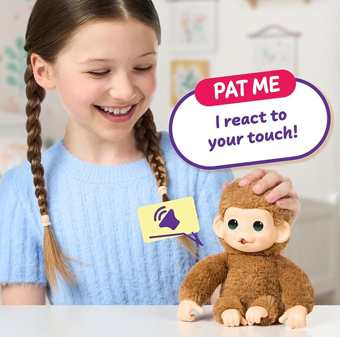 Little Live Pets Baby Monkey Minis – Pepi Peach. Interactive Pet Toy. 20+ Sounds & Reactions. Soft Brown Fur, 7.4" Tall. Super Realistic. Feed, Nurture, React. Grippy Hands & Feet. Collect All 3