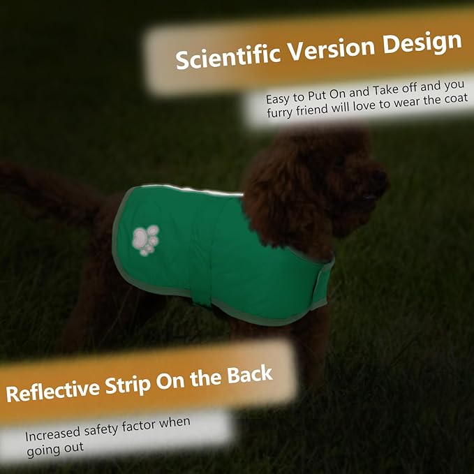 Queenmore Dog Winter Coat, Cold Weather Fleece Jacket for Dogs, Waterproof Reflective Reversible, for Small, Medium and Large Dogs (Green, XL)