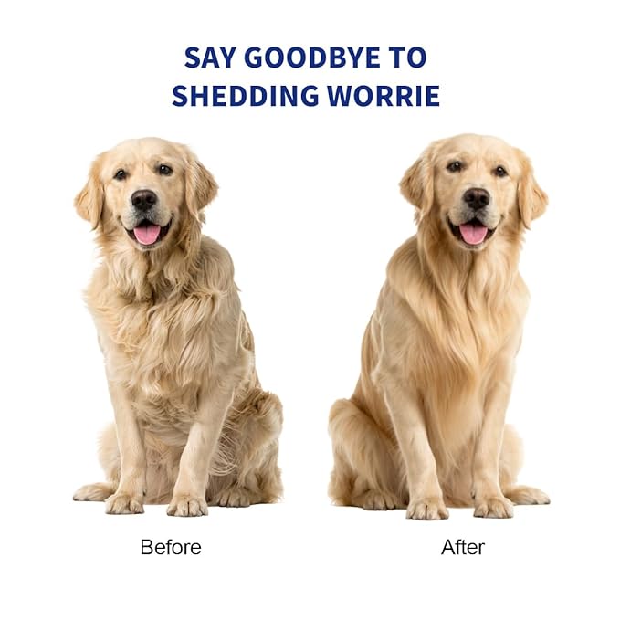 Dog & Cat Deshedding Brush, Undercoat Grooming Tool for Short to Medium and Double Coats, Detachable Stainless Steel Shedding Blade, Ergonomic Non-Slip Handle, Blue/Yellow