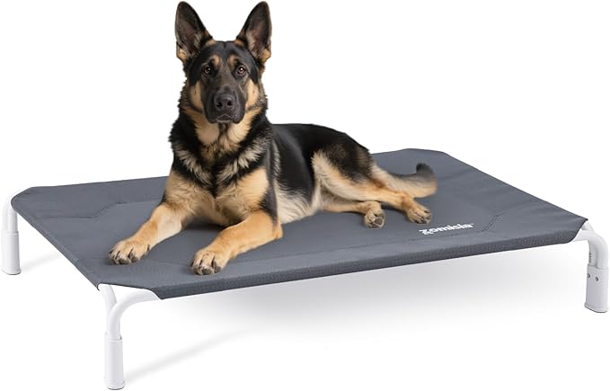 ZOMISIA XL Elevated Dog Cot Bed, Outdoor Raised Dog Cooling Bed Frame for Large Pets, Summer Pet Hammock Off Ground with Non-Slip Feet & Waterproof Teslin Mesh, 48x33 Inch, Tool-Free Assembly