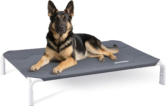 ZOMISIA XL Elevated Dog Cot Bed, Outdoor Raised Dog Cooling Bed Frame for Large Pets, Summer Pet Hammock Off Ground with Non-Slip Feet & Waterproof Teslin Mesh, 48x33 Inch, Tool-Free Assembly