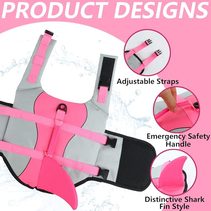 EMUST Dog Life Jacket, Ripstop Dog Lifesaver Vests with Rescue Handle for Small Medium and Large Dogs, Pet Safety Swimsuit Preserver for Swimming Pool Beach Boating (XS,Pink)