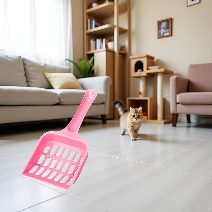 Pink Cat Litter Scoop,Tray with Handle Compact Solid Color Cat Litter Sifter Coffee One Size for Tofu Cat Litter and Clay Litter, Durable ABS Plastic Litter Scoop