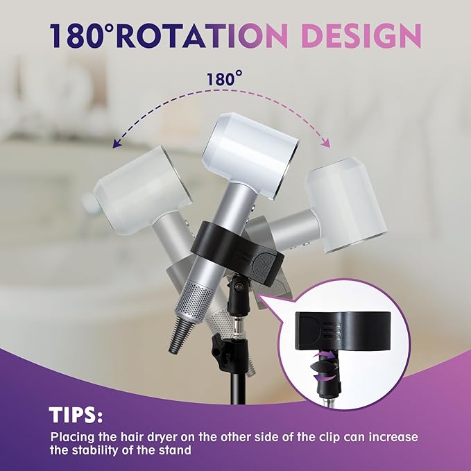 62-Inch Professional Hair Dryer Stand, Black Metal Adjustable Holder with Hands-Free Design for Salon and Home Use